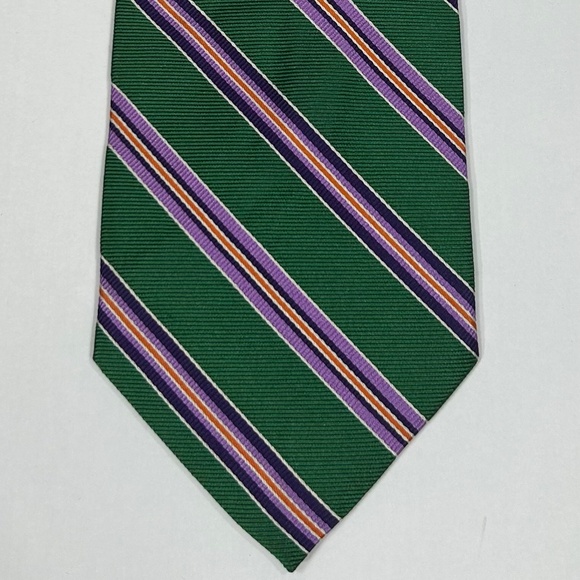 Altea Milano Purple Green Silk Mardi Gras Colors Italy Repp Tie Necktie - Picture 4 of 9